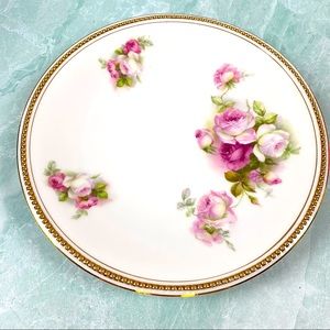 p.k. silesia porcelain lot of 6 rose print with gold hobnail trim